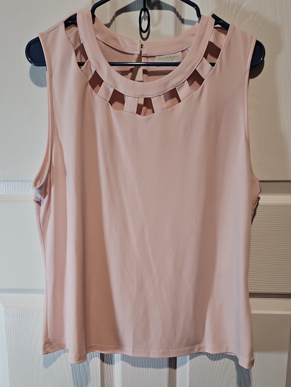 New York & Company Pale Pink Sleeveless Tank with Lattice Neck
